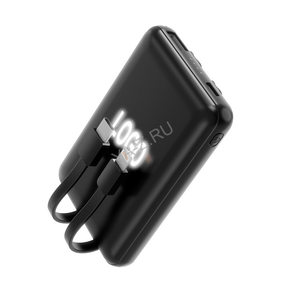Внешний аккумулятор Eron с подсветкой гравировки, 5000 mAh, чёрный/белый