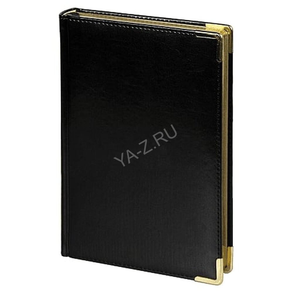Ежедневник полудатированный Classic Pristine Gold А5, черный с золотом, с металлическими уголками, в твердой обложке с поролоном