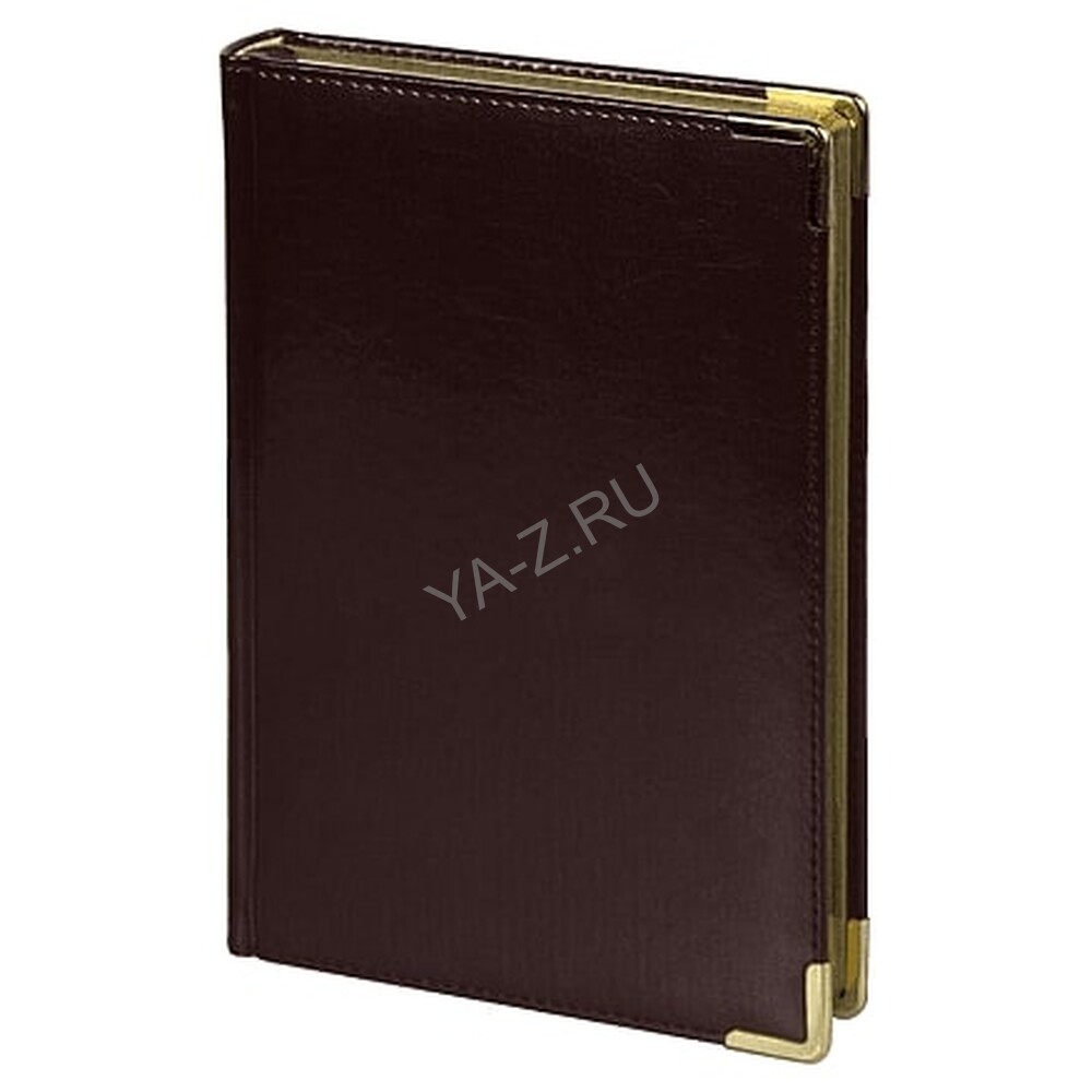 Ежедневник полудатированный Classic Pristine Gold А5, темно-коричневый с золотом, с металлическими уголками, в твердой обложке с поролоном