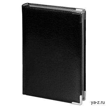Ежедневник полудатированный Classic Pristine Silver А5, черный с серебром, с металлическими уголками, в твердой обложке с поролоном
