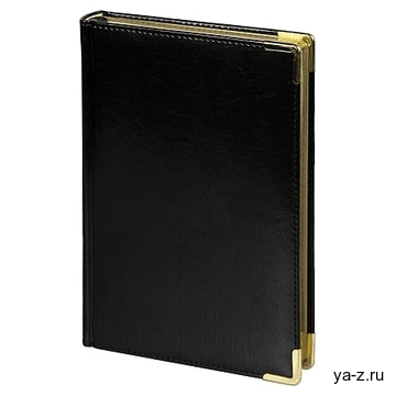 Ежедневник полудатированный Classic Pristine Gold А5, черный с золотом, с металлическими уголками, в твердой обложке с поролоном