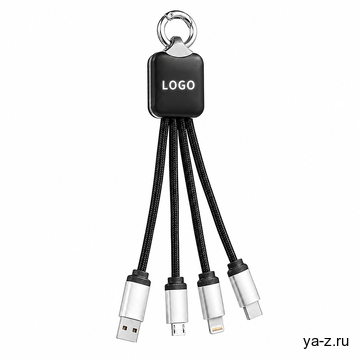 Кабель - брелок Plug с подсветкой гравировки, черный