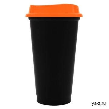 Стакан с крышкой Color Cap Black, черный с оранжевым