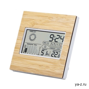 Часы настольные, метеостанция "BEHOX", 13 x 13 x 2.4 см, бамбук
