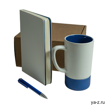 Набор подарочный ARTKITS: ежедневник, ручка, кружка с цветным дном, стружка, коробка, синий