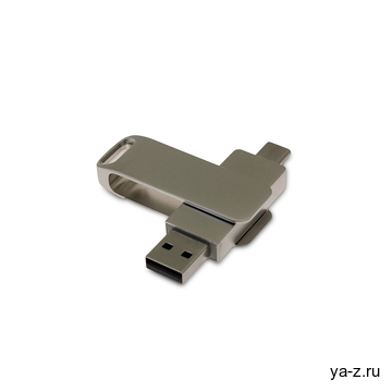 USB 2.0- флешка на 16 Гб с поворотным механизмом и дополнительным разъемом Type-C