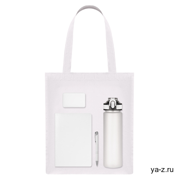 Подарочный набор Велком Пак (Welcome Pack), белый (бутылка, ежедневник, ручка, ЗУ, шоппер)